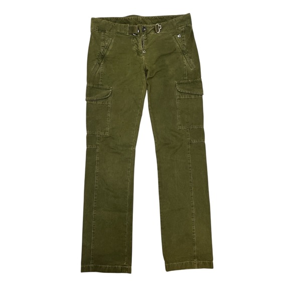 PradaVintage Y2K Cargo Utility Pants Olive Green Zip Front Pockets Size 42